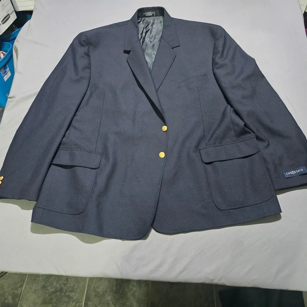 Chereskin Blazer Mens Size 60 Navy Blue Wool Blend Gold Button Bari Sport Coat